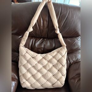 House Of Harlow 1960 Woven Nylon Shoulder/Crossbody Tote/Purse Cream/Tan NWT